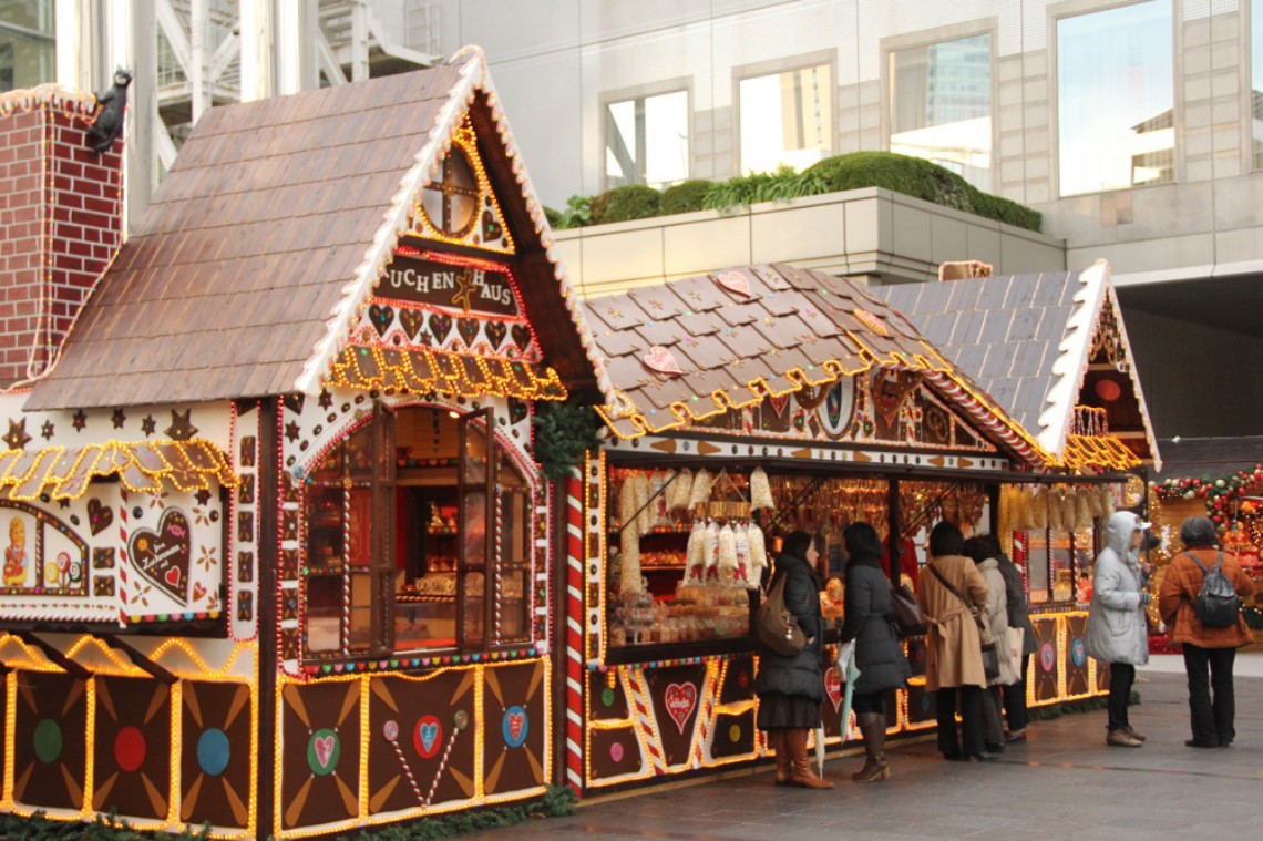 Christmas huts in the German Christmas Market in Osaka, Japan